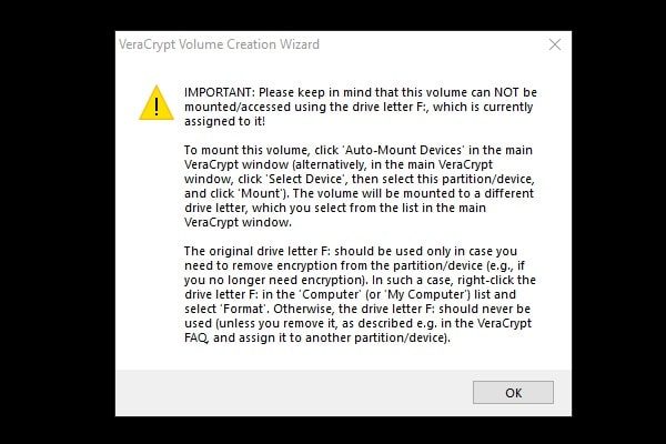 VeraCrypt Volume Creation Wizard IMPORTANT NOTE