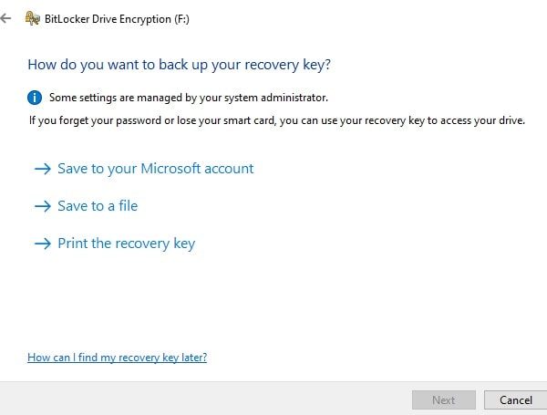 backup your recovery key