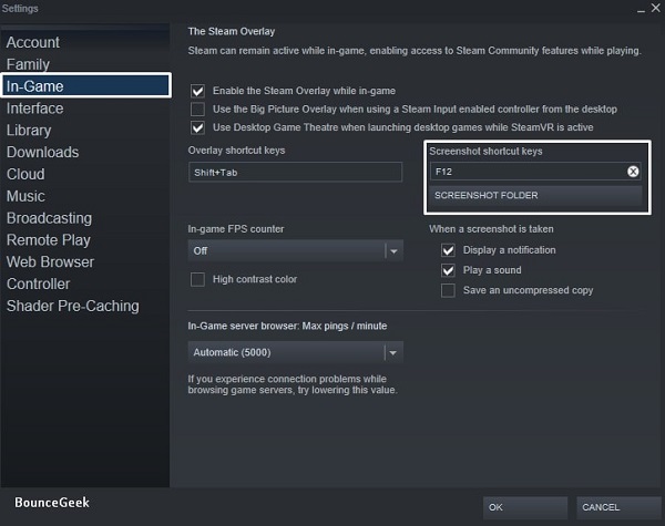 Change Steam Screenshot Shortcut Keys