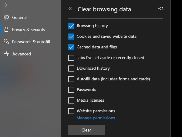 Clear Microsoft Edge Cache and Cookies