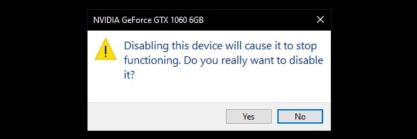 Confirm NVIDIA GPU Disable