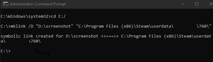 Create NTFS symbolic link of steam screenshot folder
