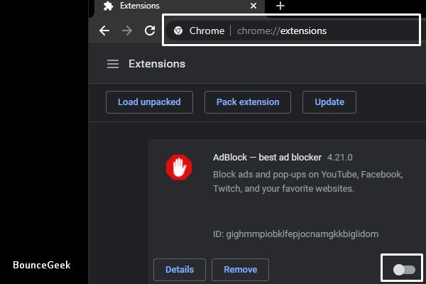 Disable AdBlock Chrome Extension