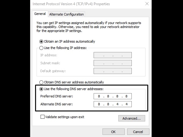 IPv4 Google DNS Server Addresses