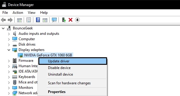Update NVIDIA Driver using Device Manager Windows 10