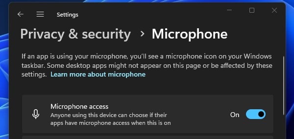 Enable Microphone Access on Windows 11
