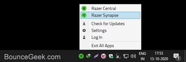 Open Razer Synapse from System Tray Icon