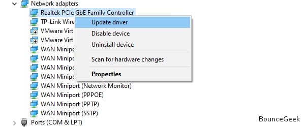 Update Ethernet Driver - Unidentified Network Windows 10