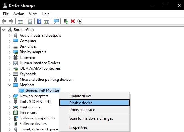 Disable Generic PnP Monitor Driver