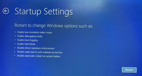 Restart Startup Settings Boot Windows 10 in Safe Mode