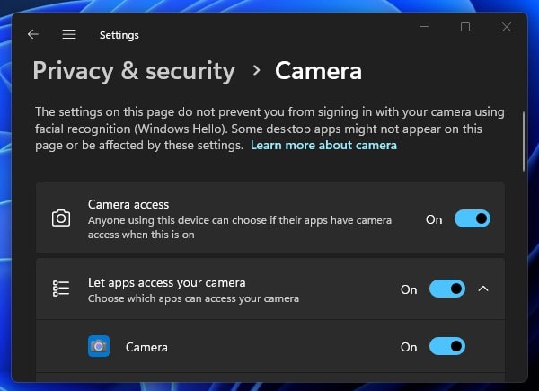 Camera Access Privacy & Security Windows 11