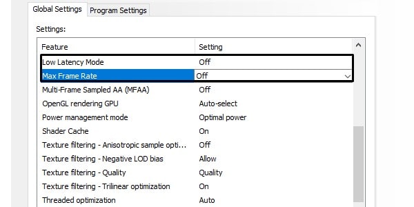 Max Frame Rate - Turn Off