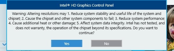 Monitor Overclock Warning - Intel Graphics Control Panel