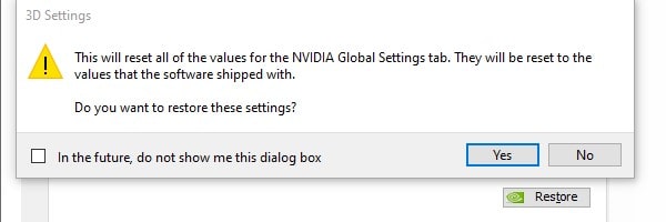 Restore NVIDIA Global Settings