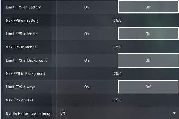 Turn Max FPS Always option Off