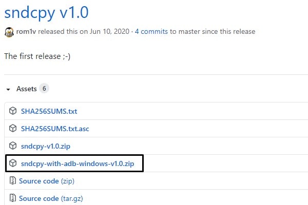 Download sndcpy with adb windows