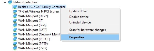 Ethernet Adapter Properties