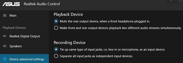 Realtek Audio Console Settings