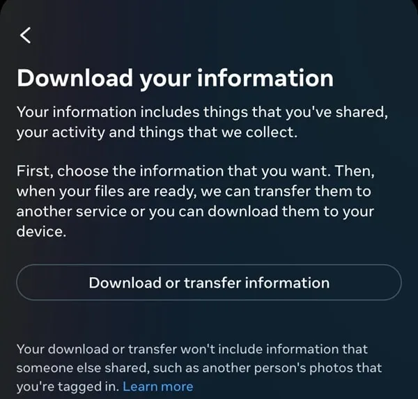 Download or transfer information