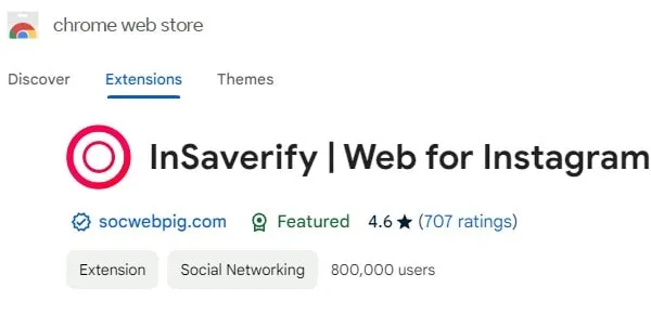 InSaverify Chrome Extension for Chrome