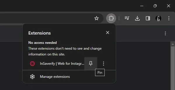Pin InSaverify Chrome Extesnion