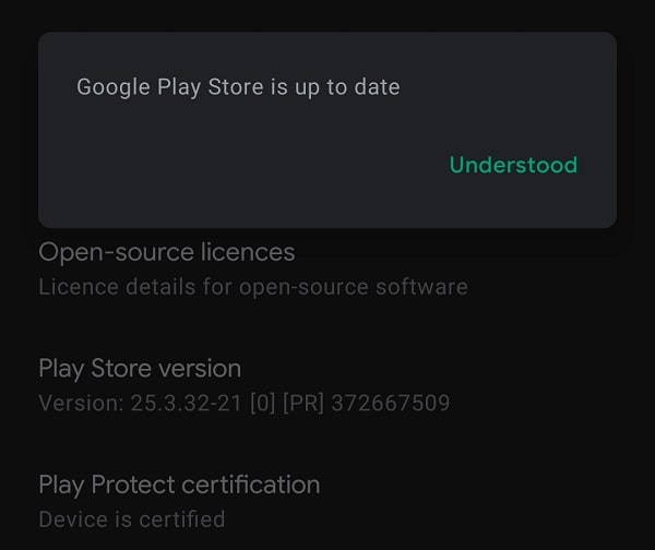 Google Play Store is up to date