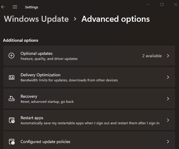 Windows 11 Optional Updates