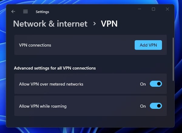 Manage VPN on Windows 11