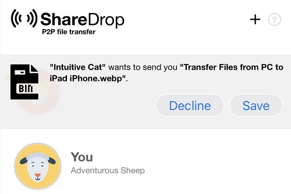 Sharedrop receive file from Windows PC in iPhone