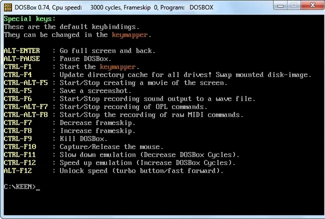 DOSBox-KeyBoard-Shoprtcuts