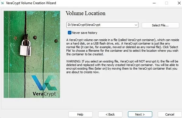 Select Volume Location to Encrypt Files and Folders