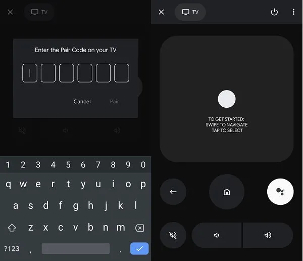 Enter the pair code to use Android Smartphone as Smart TV Remote