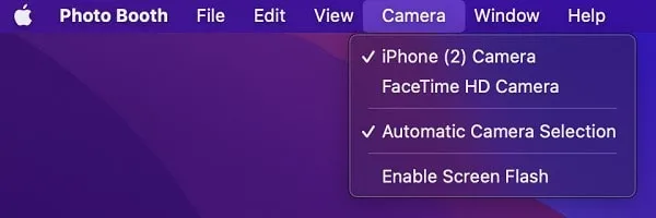 Select iPhone Camera to use as Mac Webcam
