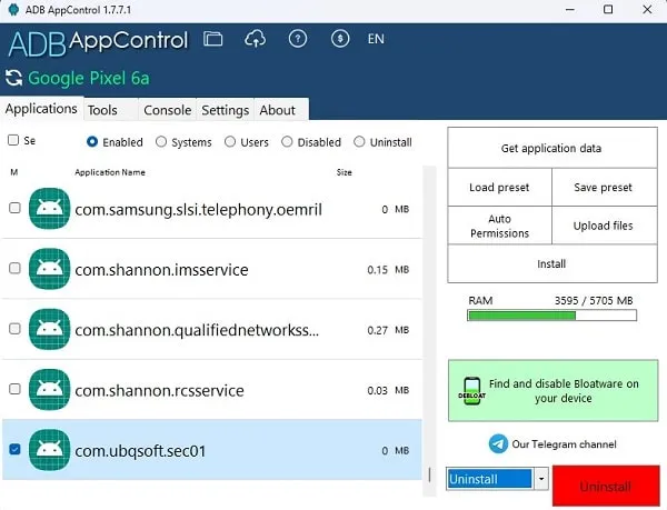 Uninstall Bloatware from Android using ADB AppControl
