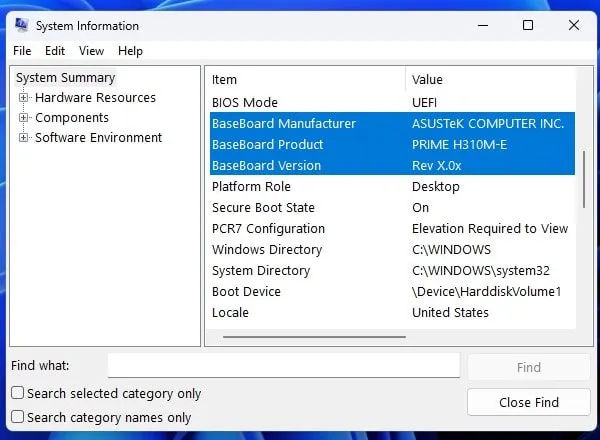 Check BaseBoard Manufacturer and Model Number Windows 11