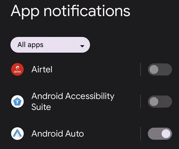Disable Android App Notification for Specific Apps
