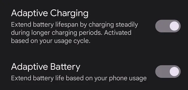Turn On Adaptive Charging and Adaptive Battery