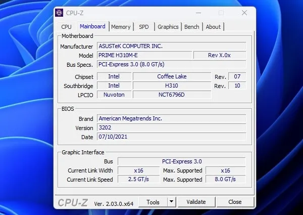 Use CPU-Z to check Motherboard Manufacturer Details