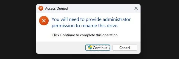 Allow Permission to Rename New Drive