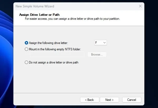 Assign the drive letter to new drive