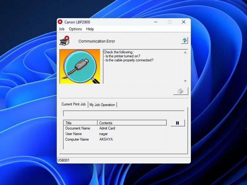 Canon Printer Communication Error Windows 11