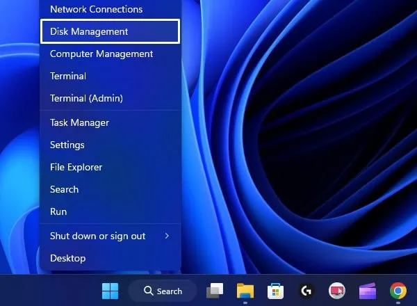 Open Disk Management on Windows 11