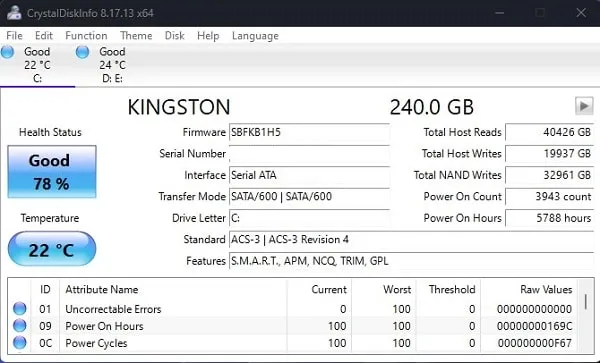 CrystalDiskInfo Check Hard Drive Health