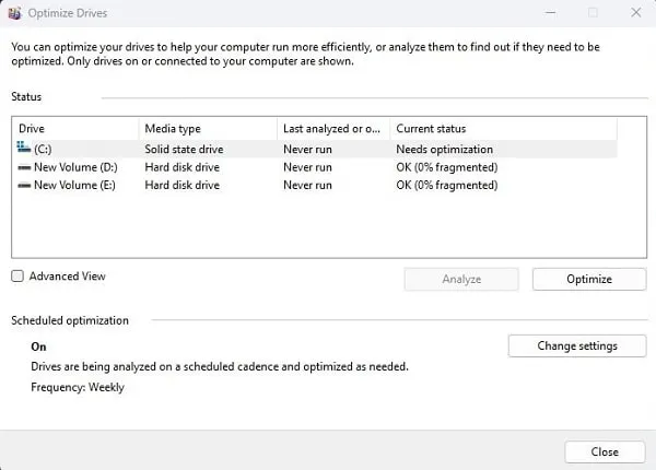 Optimize Windows 11 SSD Drive