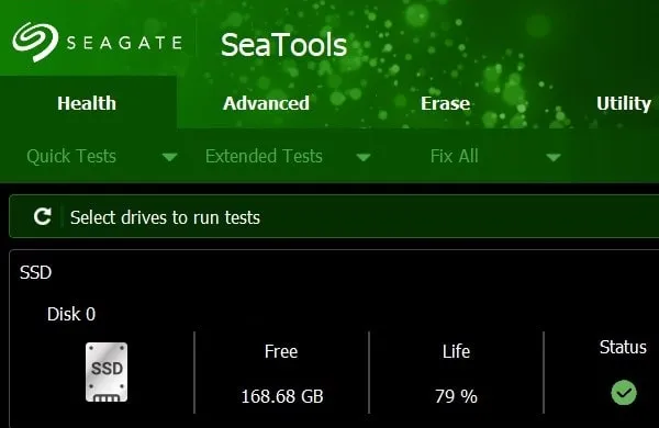 SeaTools Check SSD Health