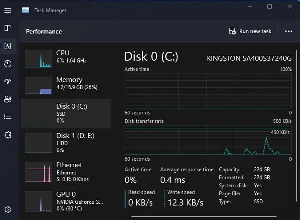 Task Manager Check Disk Information