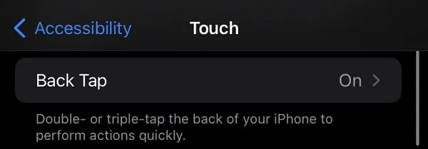 Back Tap Gesture on iPhone Settings