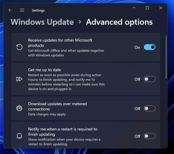 Enable Receive updates for other Microsoft Products Windows 11