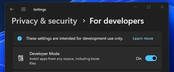 Enable Windows 11 Developer Mode