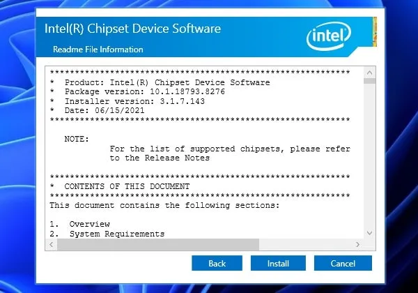 Install Intel Chipset Device Software
